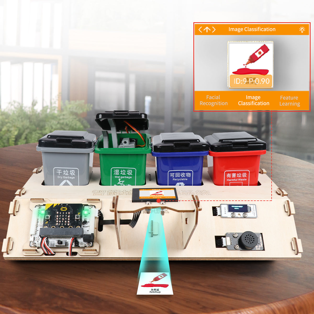 Waste Sorting Robot Kit: Hiwonder AI Vision Waste Classification Kit with Audio Broadcast Powered by micro:bit